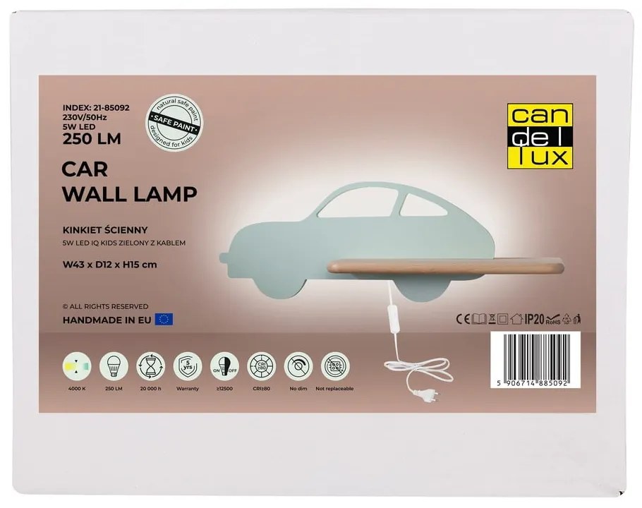 Detské svietidlo v mentolovej farbe Car - Candellux Lighting