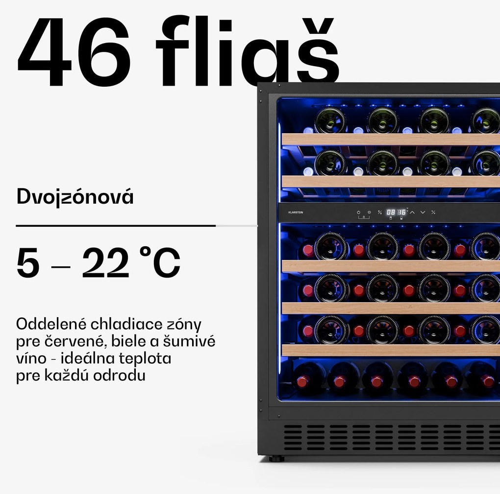 Klarstein Illuminosa vstavaná vinotéka | Dualzone | 129 litrov | 46 fliaš | 60 cm