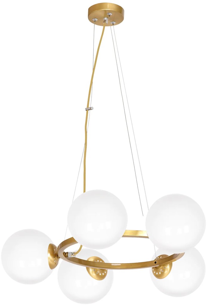 Závesné svietidlo Vienna, 5x biele sklenené tienidlo, c, o