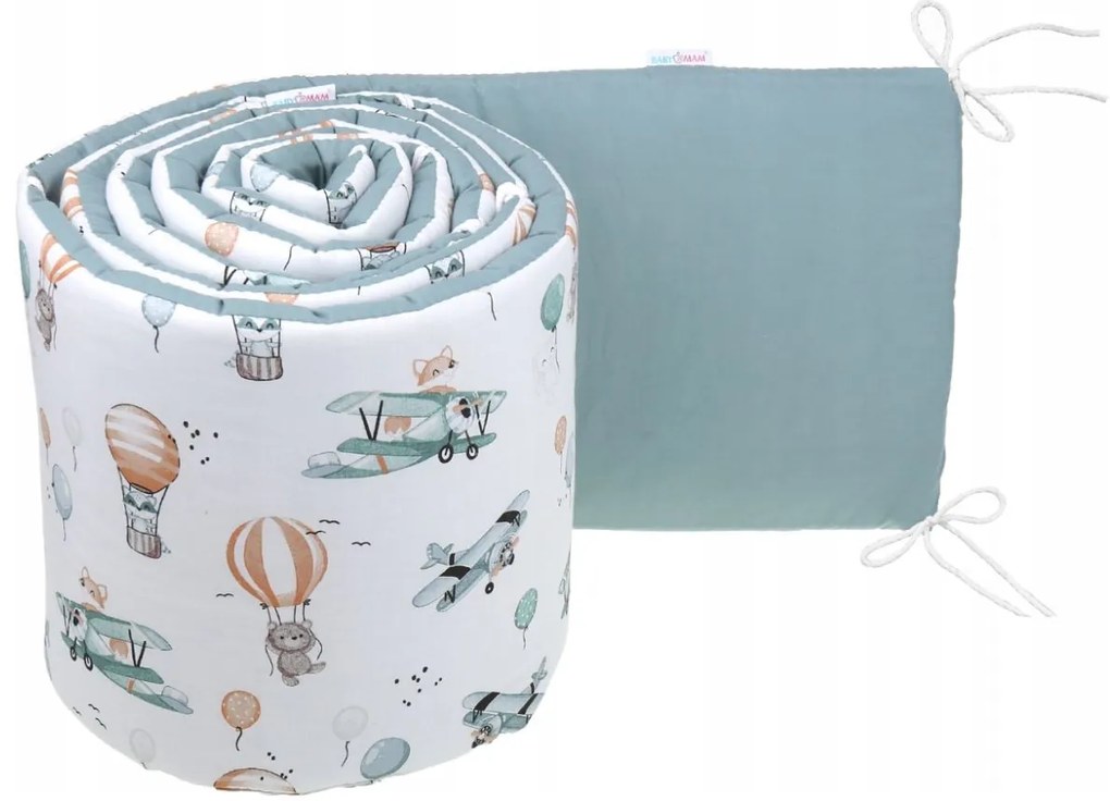 Ochranný mantinel do postieľky 180x30 cm BABYMAM PREMIUM - Let balónom/zelená