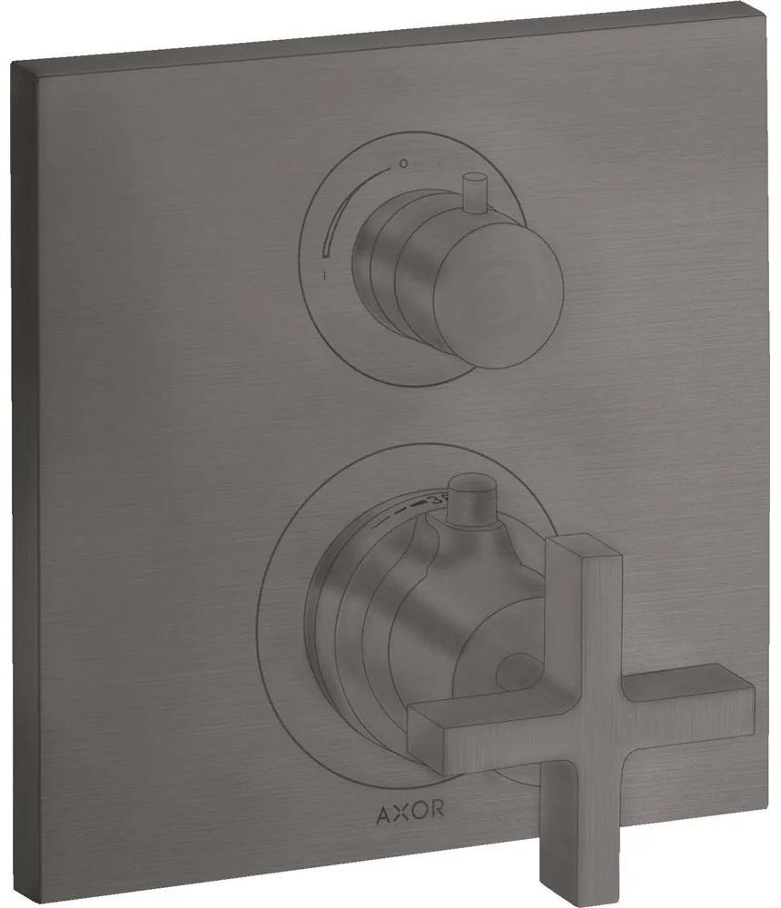 AXOR Citterio termostat s podomietkovou inštaláciou, s uzatváracím a prepínacím ventilom, s rukoväťou v tvare kríža, pre 2 výstupy, kartáčovaný čierny chróm, 39725340