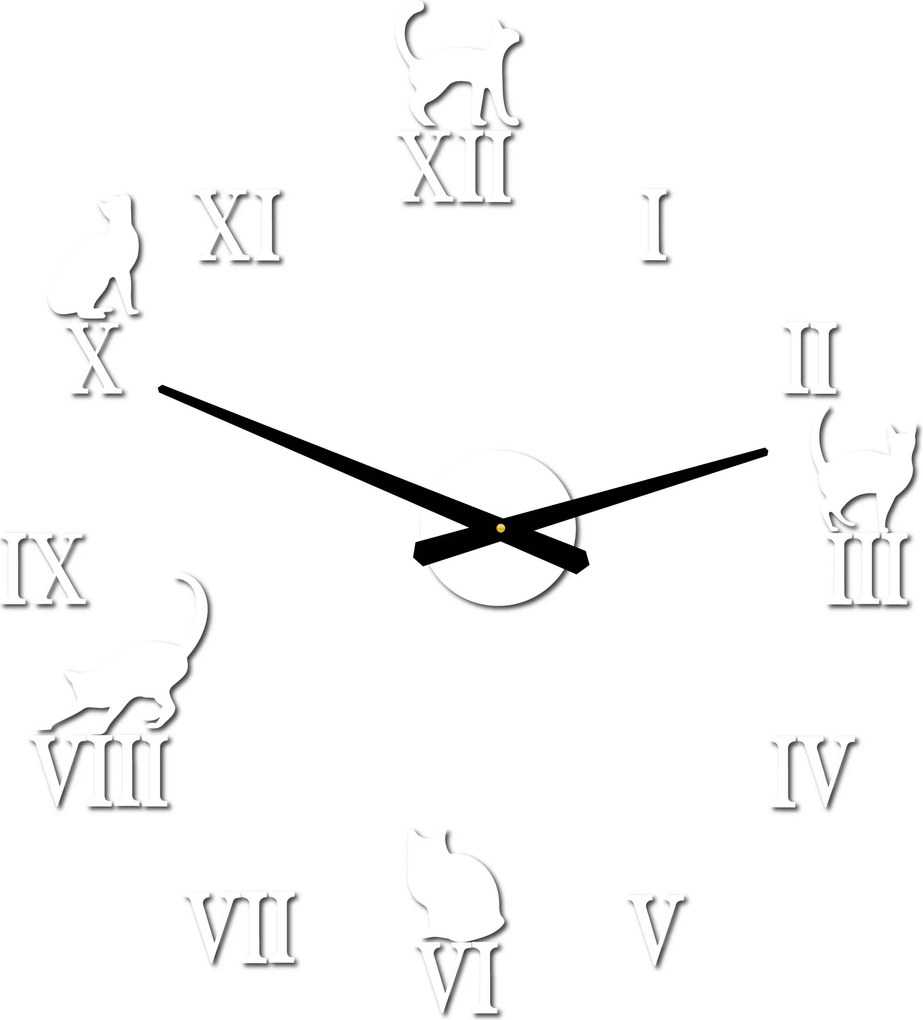 Nalepovacie hodiny na stenu mačky - DIY CAFORD: Čierna Ral 9005 Čierne ručičky 80 cm 3707-33361 12P020 2D CLOCK HEU-