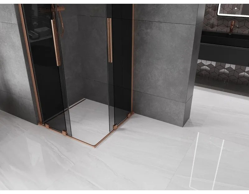Mexen Velar L Duo, sprchový kút s posuvnými dverami 100 x 100 cm, 8mm šedé sklo, medená matná, 871-100-100-02-43-65