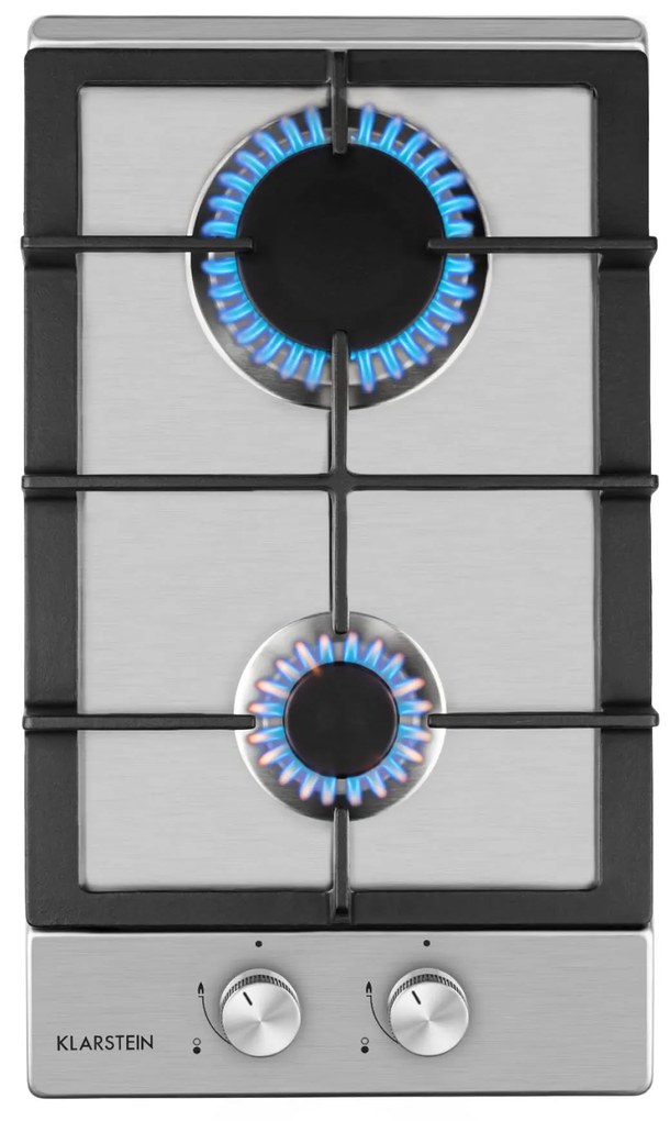 Klarstein Ignito Domino, plynová varná doska, 2 Sabaf horáky, nehrdzavejúca oceľ, strieborná
