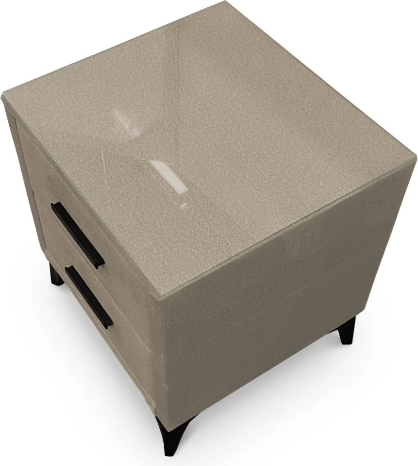 Nočný stolík s 2 zásuvkami Joy, béžová látka