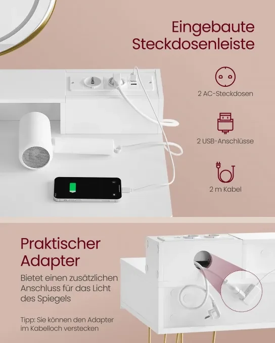 Toaletný stolík so zrkadlom a taburetkou RVT619W01
