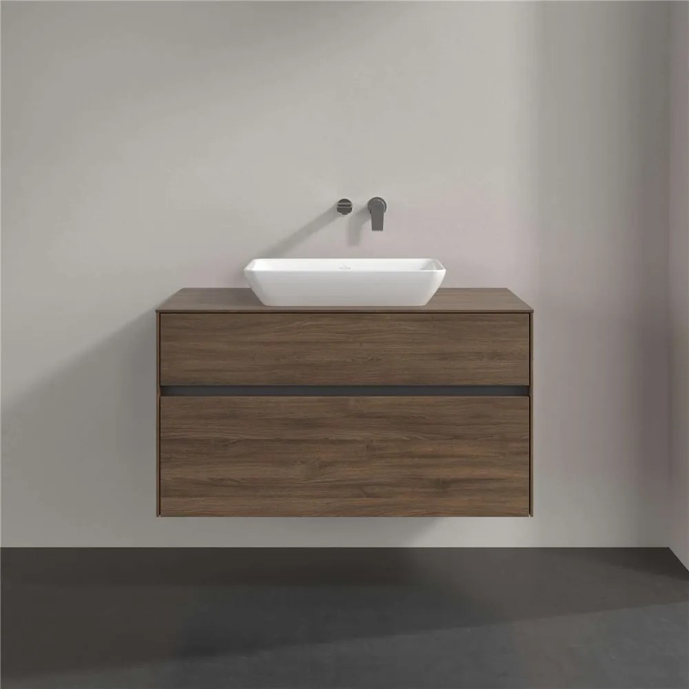 VILLEROY &amp; BOCH Collaro závesná skrinka pod umývadlo na dosku (umývadlo v strede), 2 zásuvky, s LED osvetlením, 1000 x 500 x 548 mm, Arizona Oak, C109B0VH