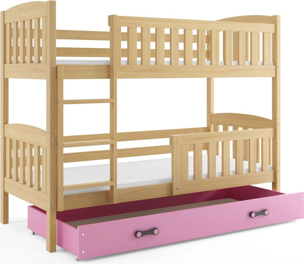 Poschodová posteľ KUBO 200x90 | borovica - ružová