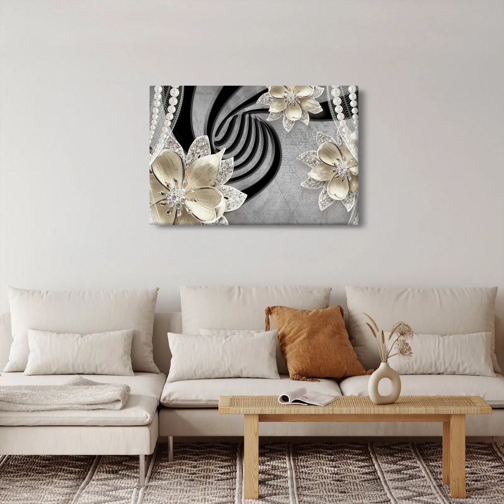 Obraz - 3D zlaté kvety (90x60 cm)