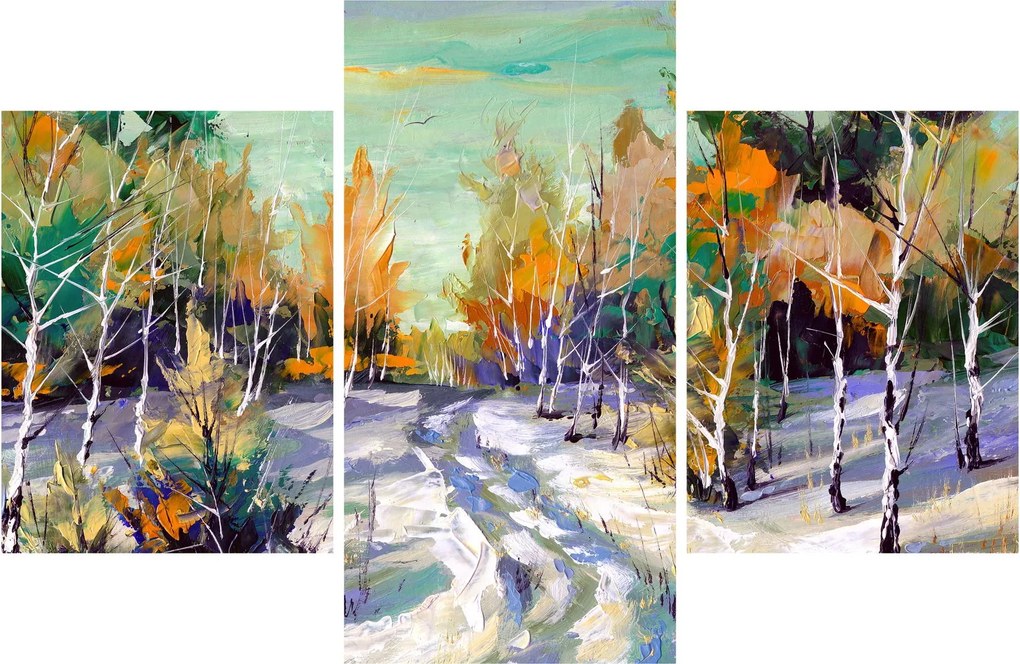 Obraz - Zasnežená cesta lesom, olejomaľba (90x60 cm)