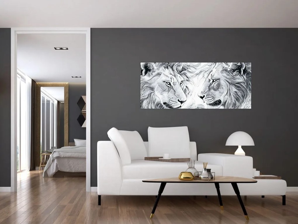 Obraz - Kreslené levie hlavy (120x50 cm)