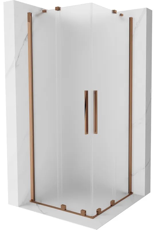 Mexen Velar Duo, sprchový kút s posuvnými dverami 100 x 100 cm, 8mm sklo námraza, ružové zlato, 871-100-100-32-60