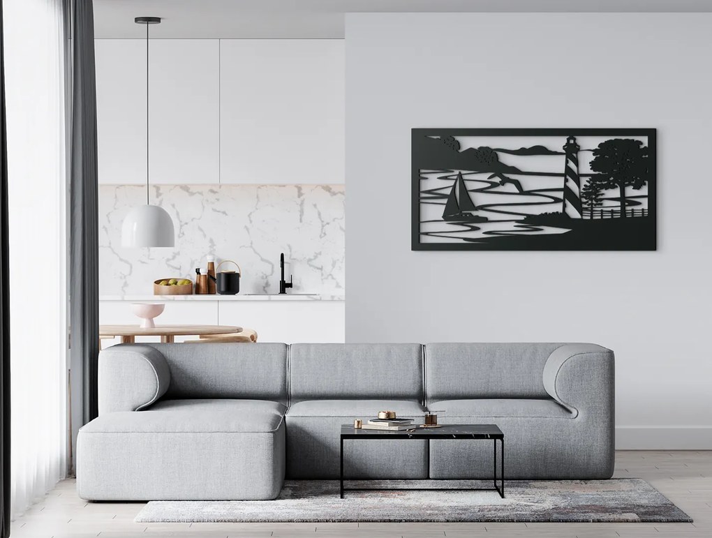 drevko Drevený obraz Prístav Rozmer obrazu: 22 x 44,5 cm, Farba dekorácie: Čierna