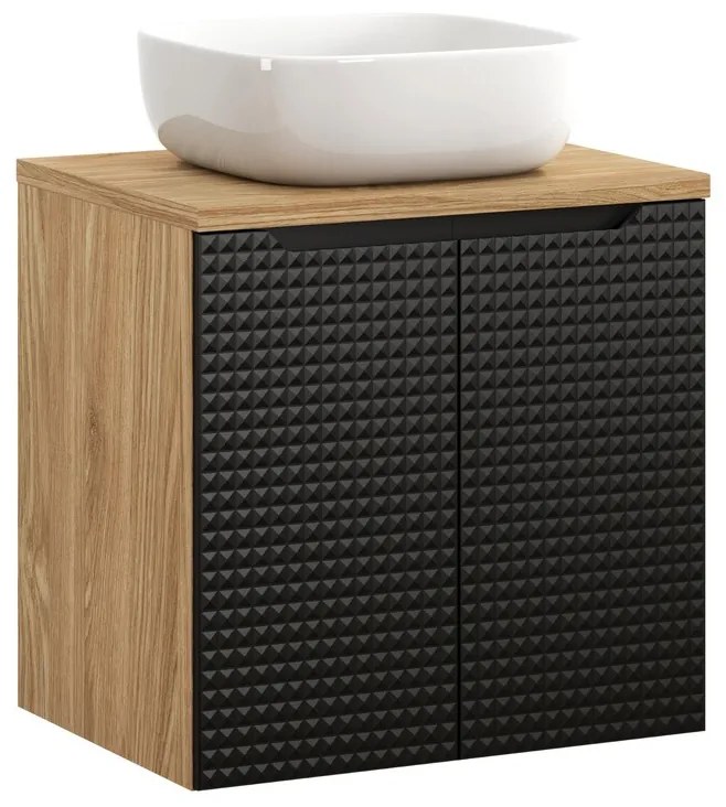 Závesná skrinka Luxor Black Smile II s doskou a umývadlom 60 cm čierna/dub olejovaný