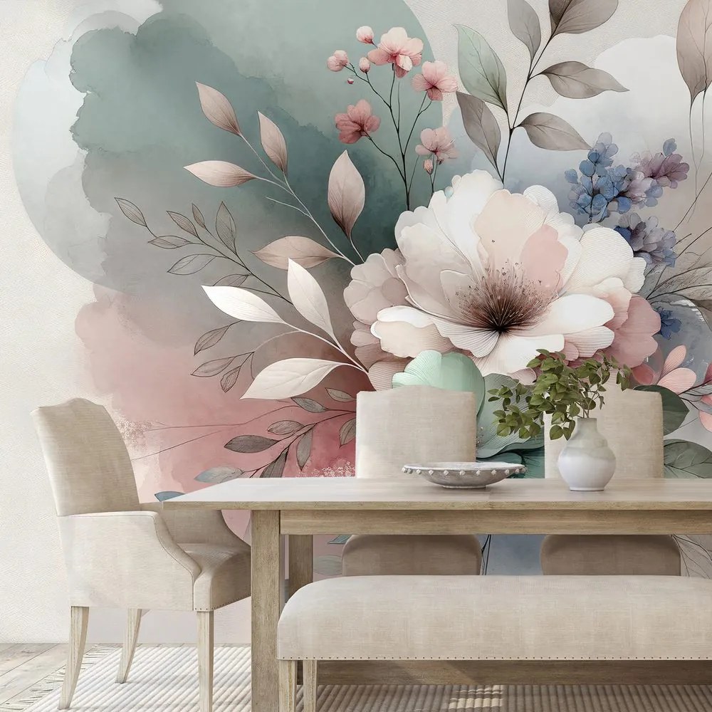 Tapeta pastelové akvarelové kvety