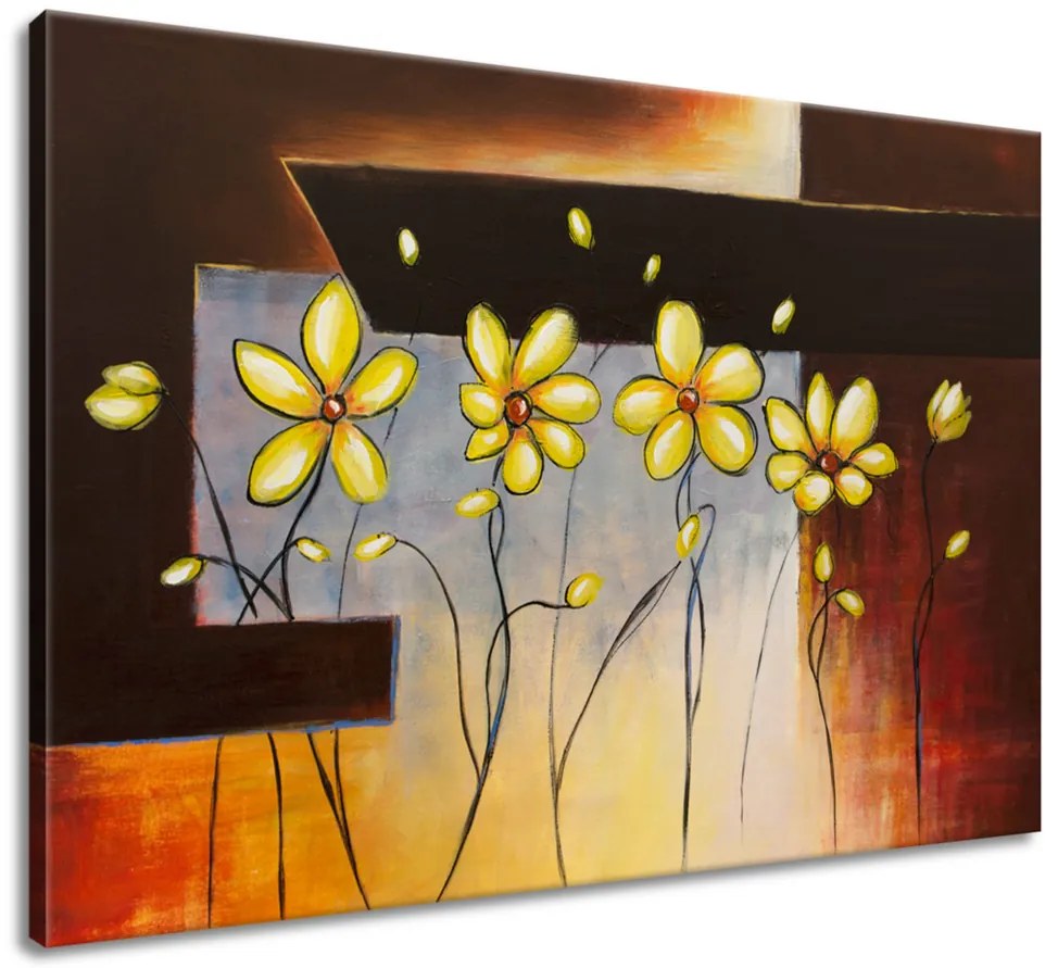 Gario Ručne maľovaný obraz Žlté kvietky Rozmery: 100 x 70 cm
