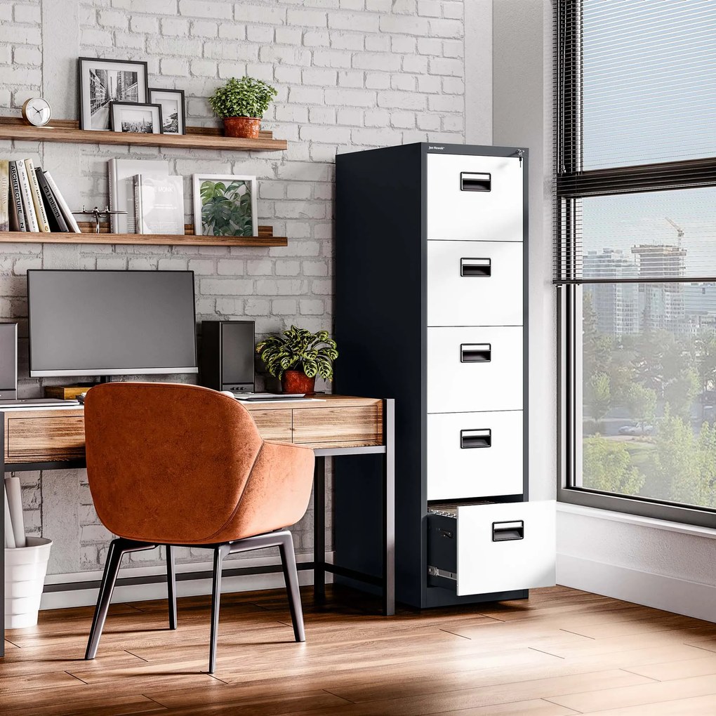 Kovová kartotéka, 5 zásuviek SARA V5, 460 x 1625.5 x 620 mm, antracitovo-biela