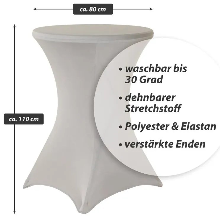 Poťah na vysoký stôl, elastický, 80 x 80 x 110 cm, sivý