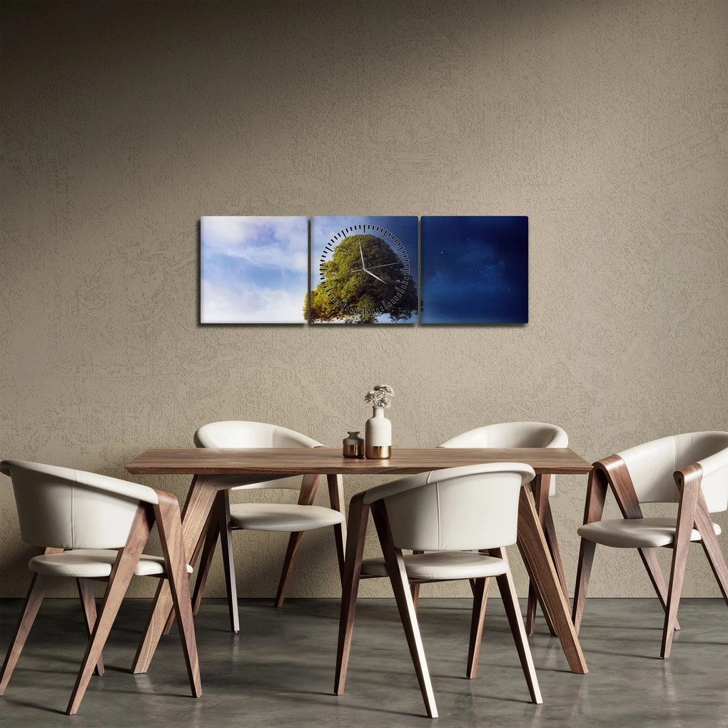 Obraz - Deň a noc (s hodinami) (90x30 cm)