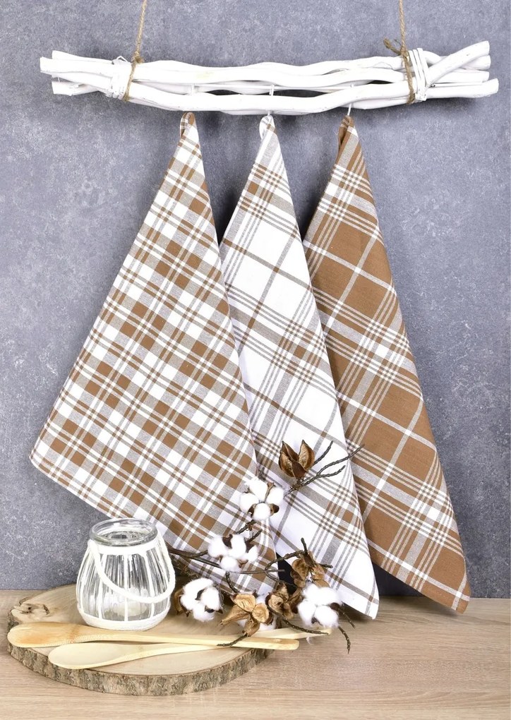 INTERMEDIC SK Utierka bavlnená, Káro komplet 3 ks, hnedá