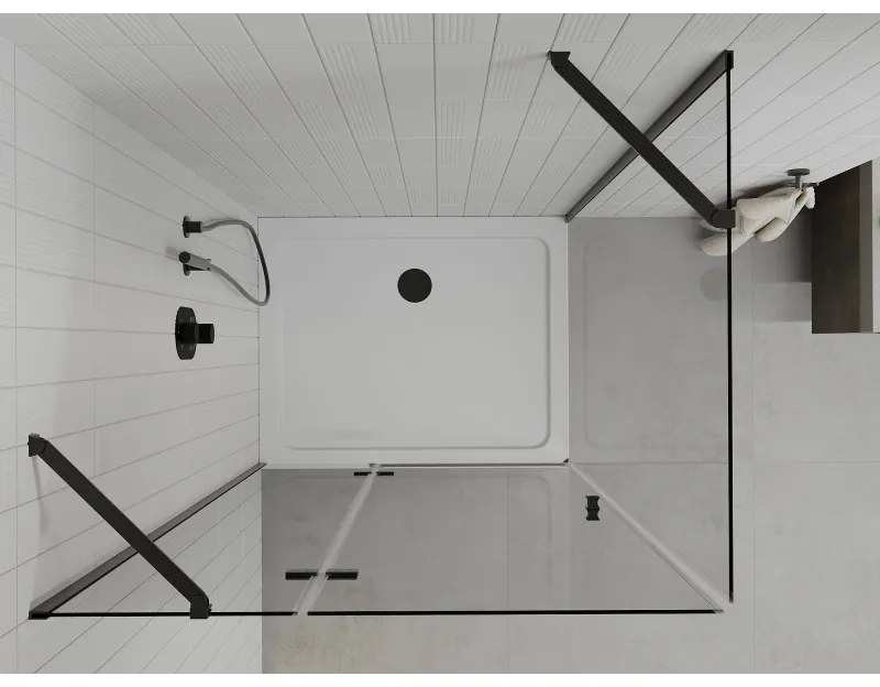 Mexen Roma, sprchovací kút s 1-krídlovými dverami 90 (dvere) x 120 (stena) cm, 6mm číre sklo, čierny profil, slim sprchová vanička 5cm biela s čiernym sifónom, 854-090-120-70-00-4010B