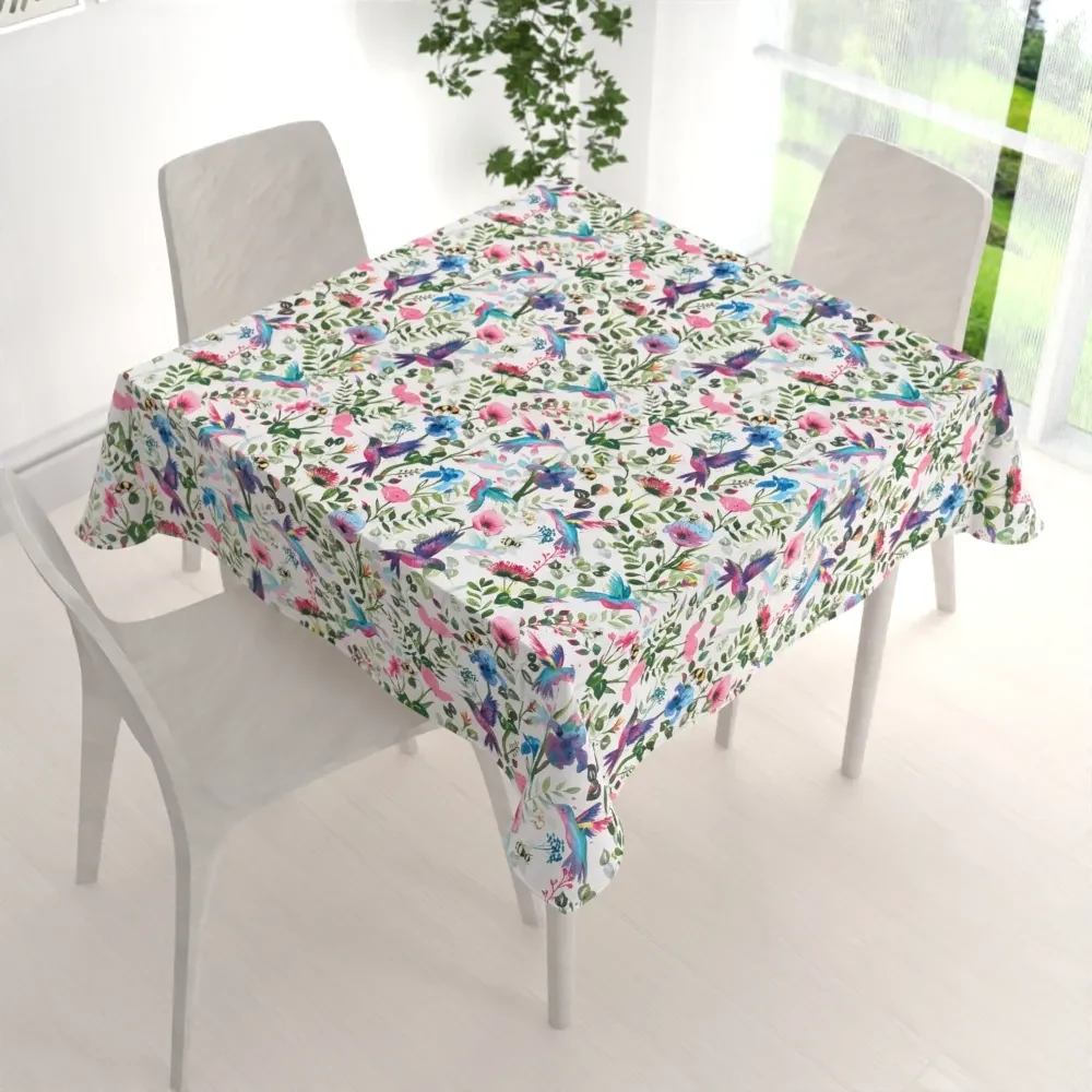 Biante Bavlnený štvorcový obrus Sandra SA-495 Dúhové kolibríky medzi kvetmi 110x110 cm
