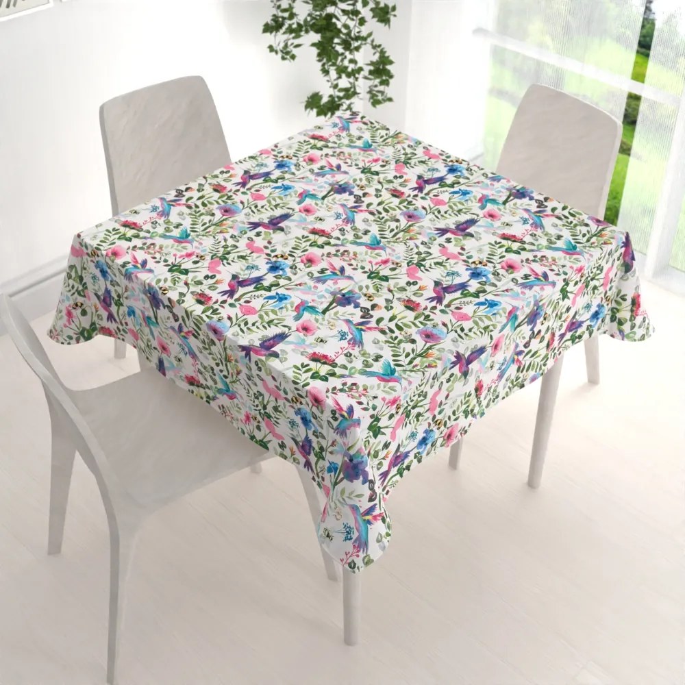 Biante Bavlnený štvorcový obrus Sandra SA-495 Dúhové kolibríky medzi kvetmi 70x70 cm