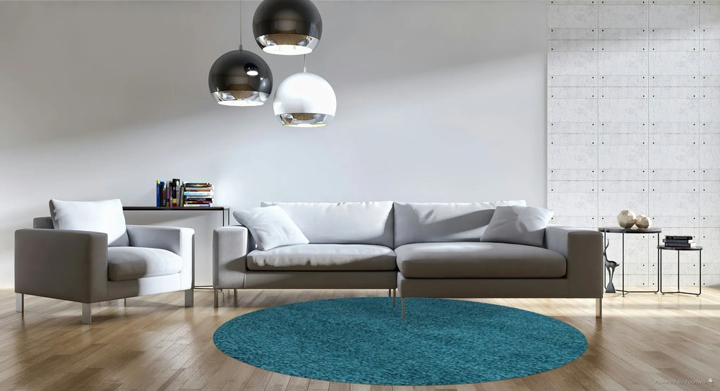 Ayyildiz, Kusový koberec Life Shaggy 1500 tyrkys kruh, 120x120 (priemer) kruh, modrá, spálňa