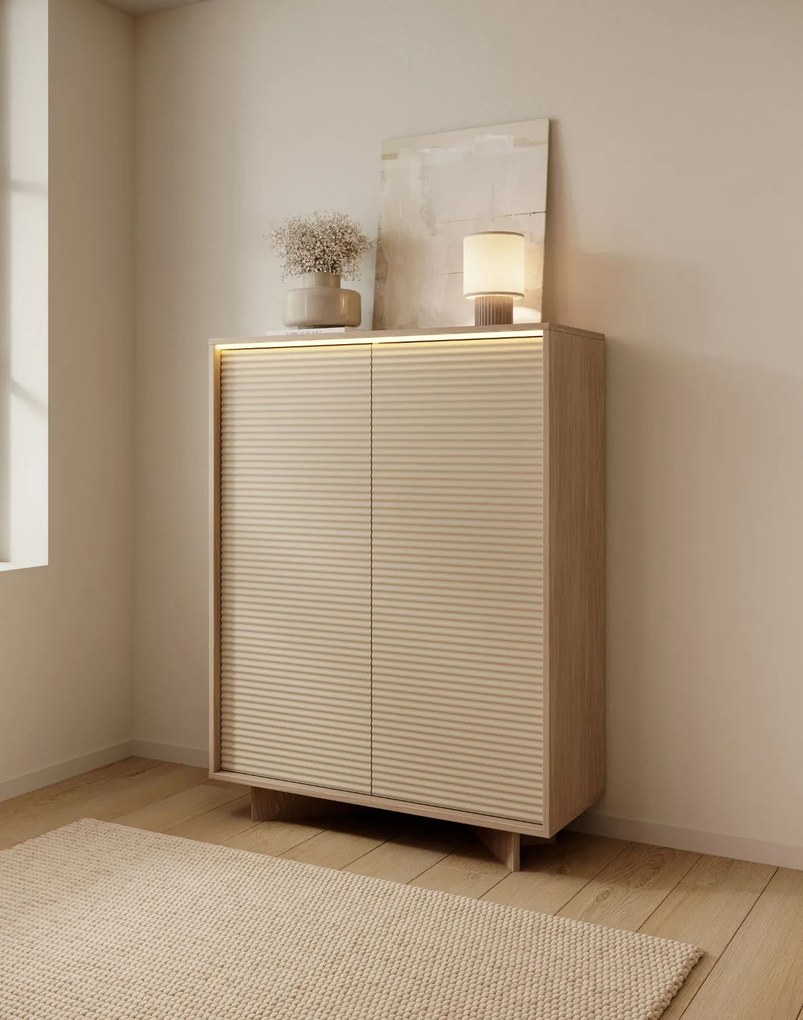Vysoká komoda Semi A LED cappuccino bolivar naturalny
