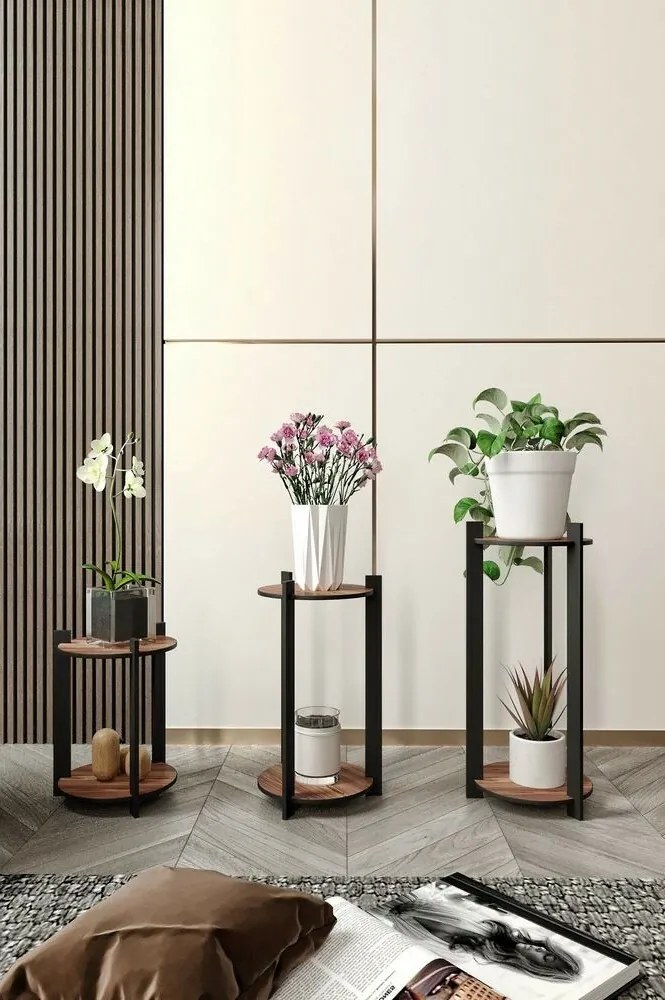 Stojan na kvety Flower Desk Round - Walnut