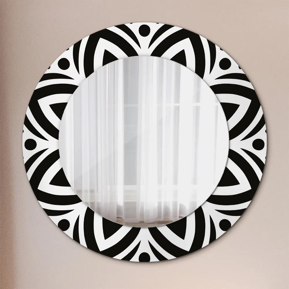 Okrúhle ozdobné zrkadlo Čierna geometrická ozdoba fi 50 cm