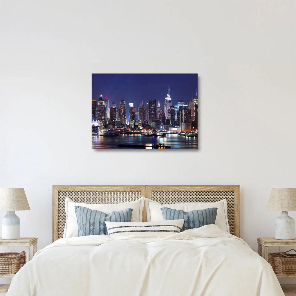 Sklenený obraz - Osvetlené New Yorské mrakodrapy (70x50 cm)