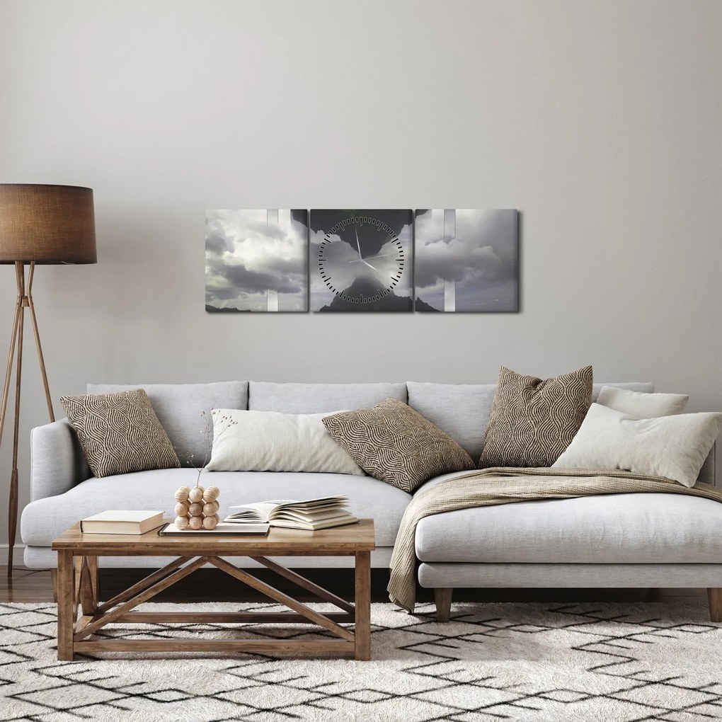 Obraz - Hory na Islande, geometrická koláž (s hodinami) (90x30 cm)
