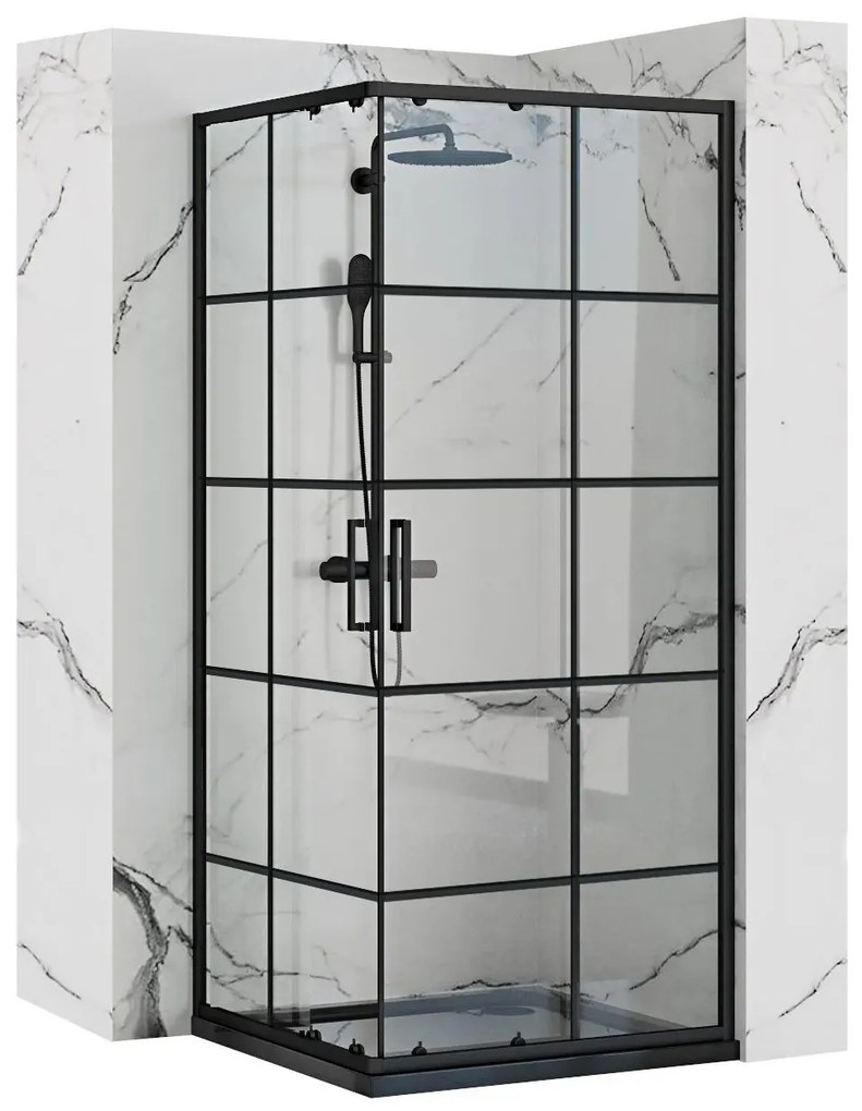 Sprchovací kút maxmax Rea Concept 80x80 cm s mriežkou - čierny