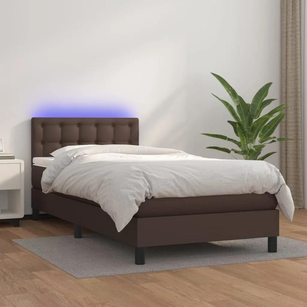 Boxspring posteľ s matracom a LED hnedá 90x200 cm umelá koža 3134204