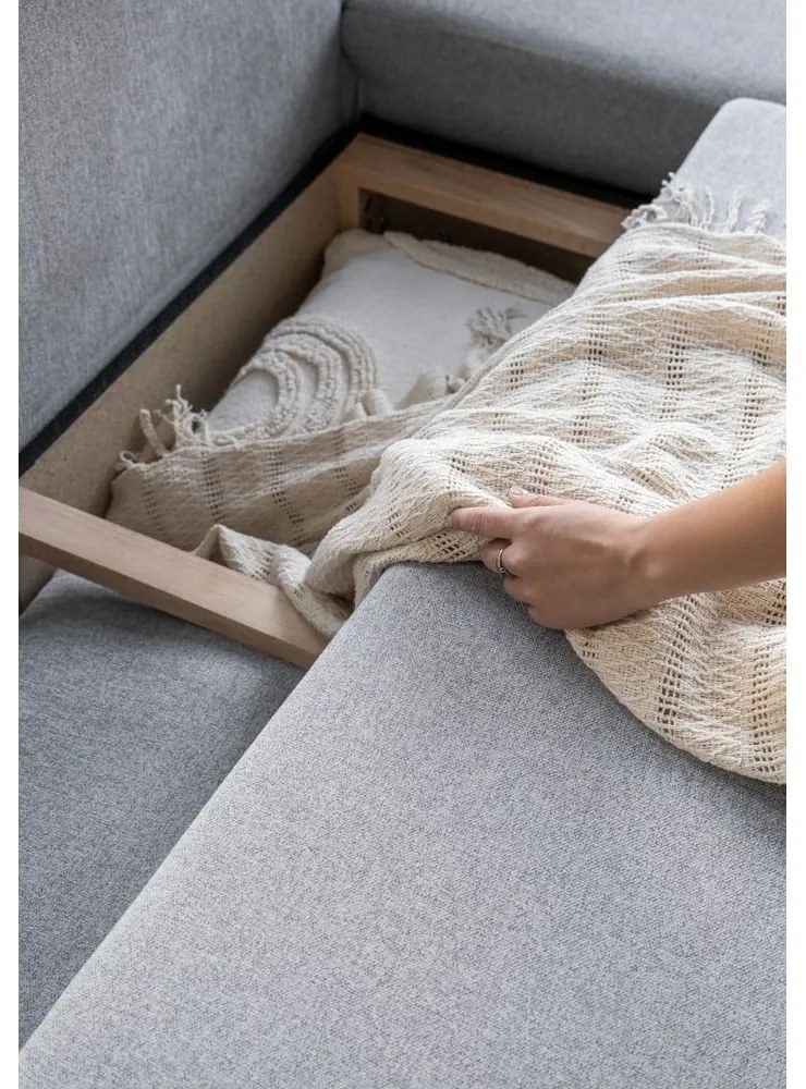 Svetlosivá rozkladacia/s úložným priestorom rohová pohovka (pravý roh/do L) Scandic Lagom – Miuform