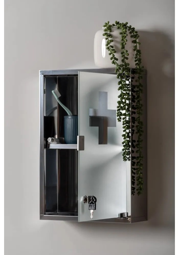 Kovová závesná skrinka na lieky v striebornej farbe 12x48 cm – PT LIVING