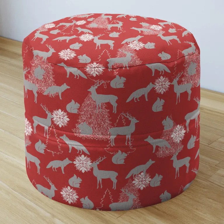 Goldea vianočný sedacie bobek 50x40cm - loneta - vzor vianočné zvieratka na červenom 50 x 40 cm
