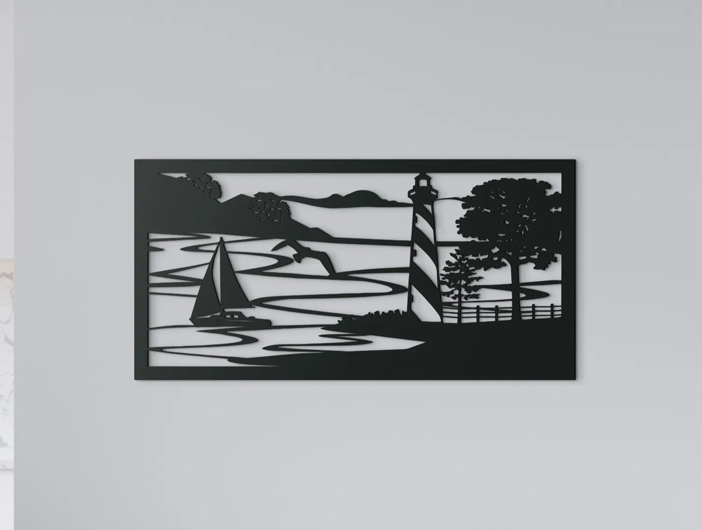 drevko Drevený obraz Prístav Rozmer obrazu: 22 x 44,5 cm, Farba dekorácie: Čierna