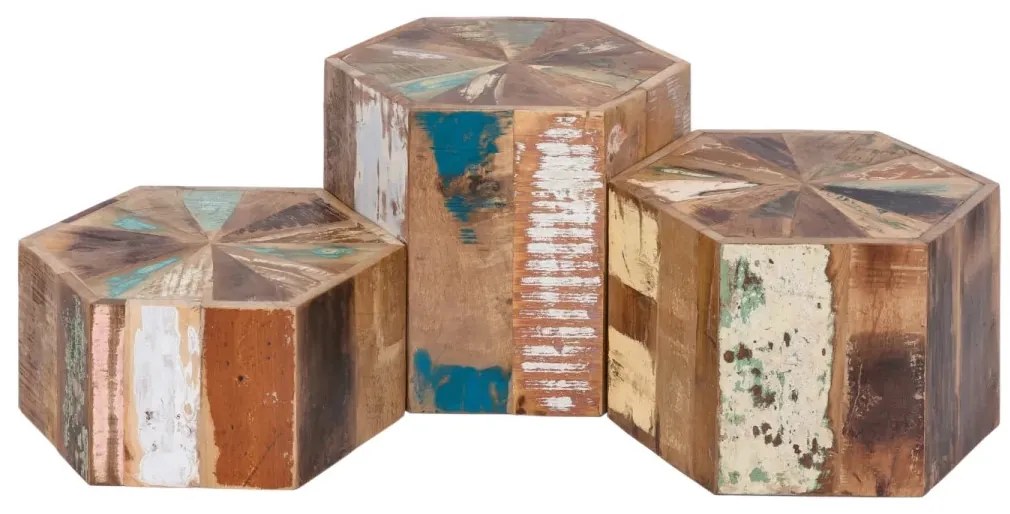 furniture-nabytek.cz - Masivní konferenční stolek Wakefield z recyklovaného dřeva, lakovaný, vícebarevný, šestihranný