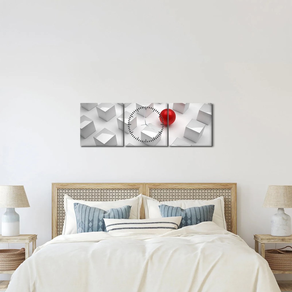 Obraz abstrakcie - kocky s guľou (s hodinami) (90x30 cm)