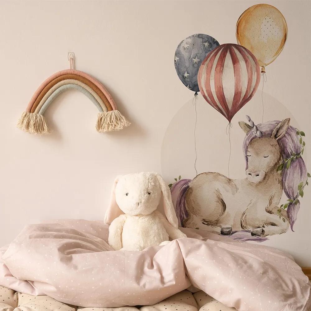 Gario Detská nálepka na stenu Woodland walk - jednorožec s balónmi Rozmery: 120 x 72 cm