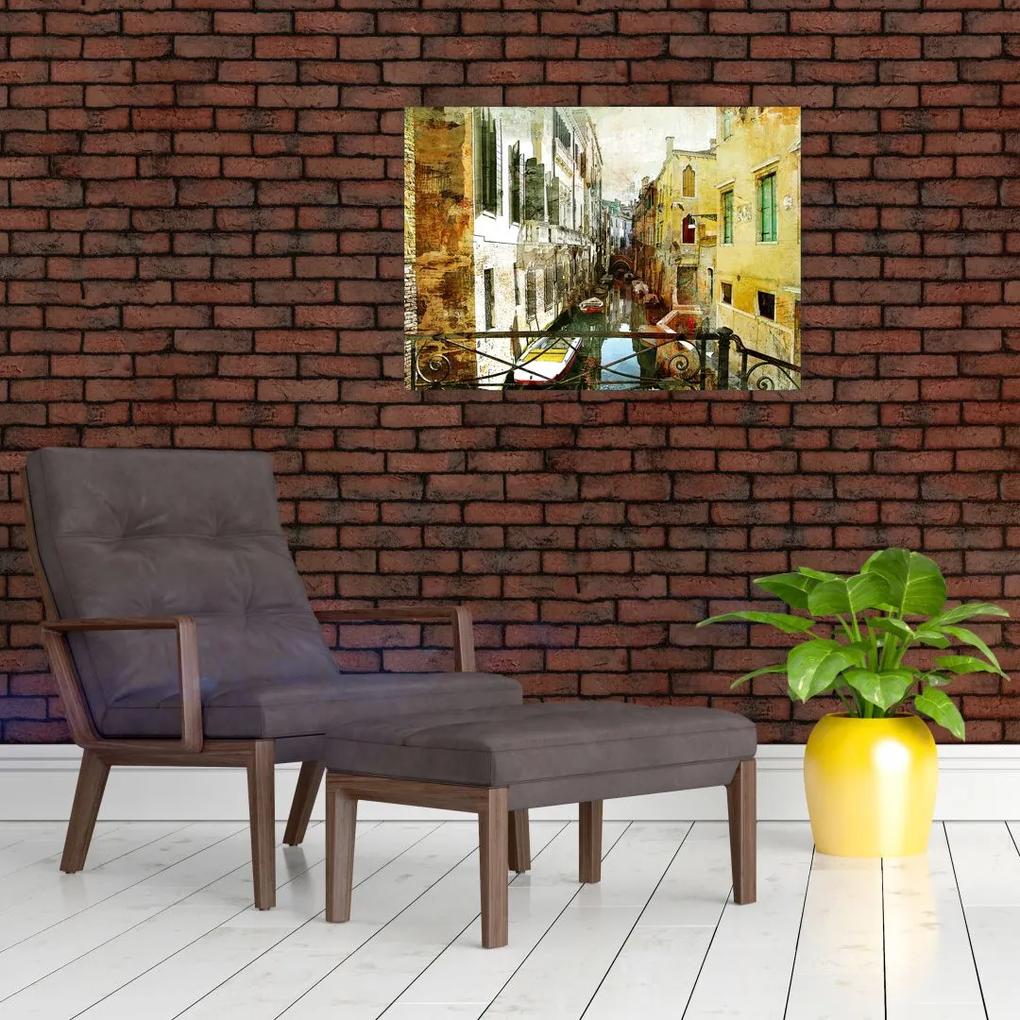 Sklenený obraz - Ulička v Benátkach (70x50 cm)