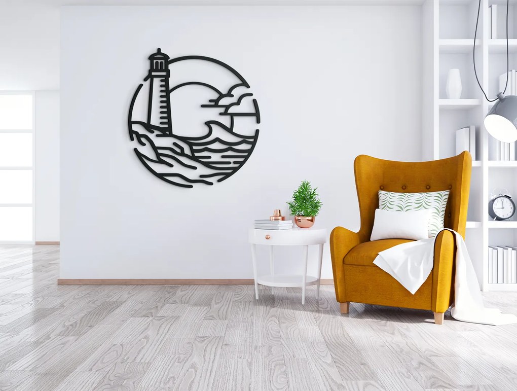 drevko Drevená nálepka na stenu Maják Rozmer obrazu: 32,5 x 30,5 cm, Farba dekorácie: Čierna