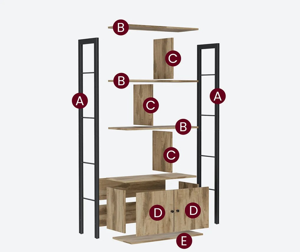 Knižnica VASAGLE priemyselná hnedá/čierna