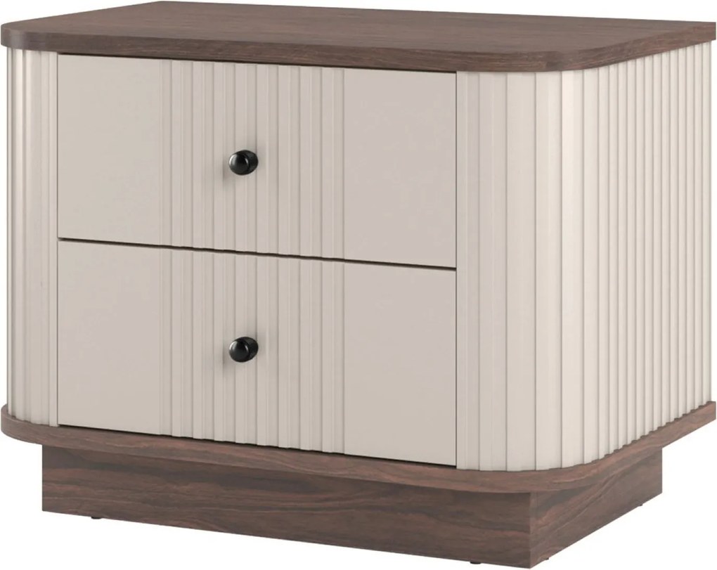 Súprava nočných stolíkov Vesper 56 cm - kašmír / orech / čierne úchytky