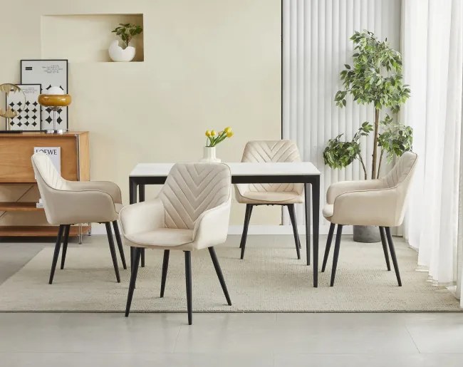 Set dvoch jedálenských stoličiek NANA zamatové, béžové (čierne nohy) 2 ks