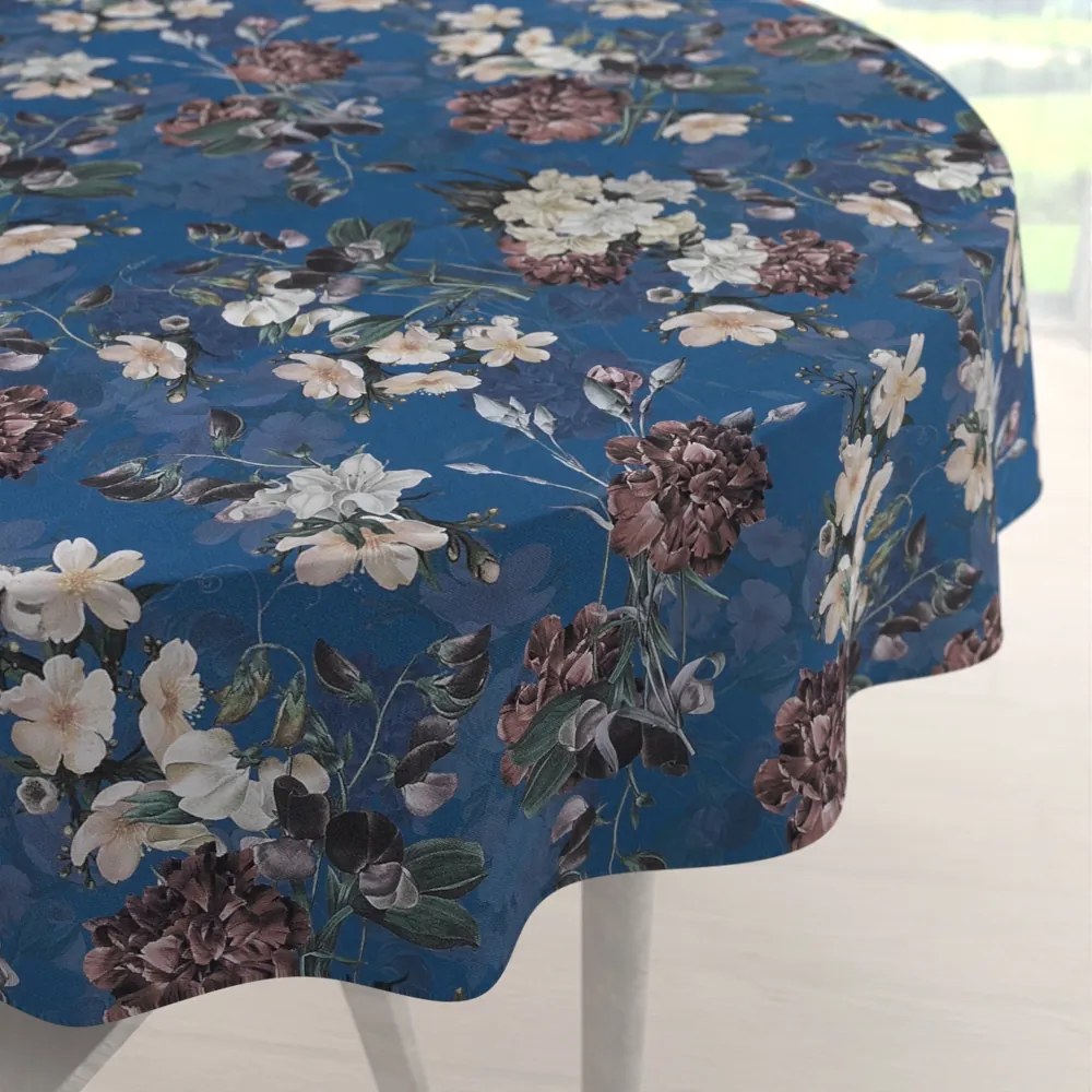 Biante Teflónový okrúhly obrus TF-061 Kvety na modrom Ø 100 cm