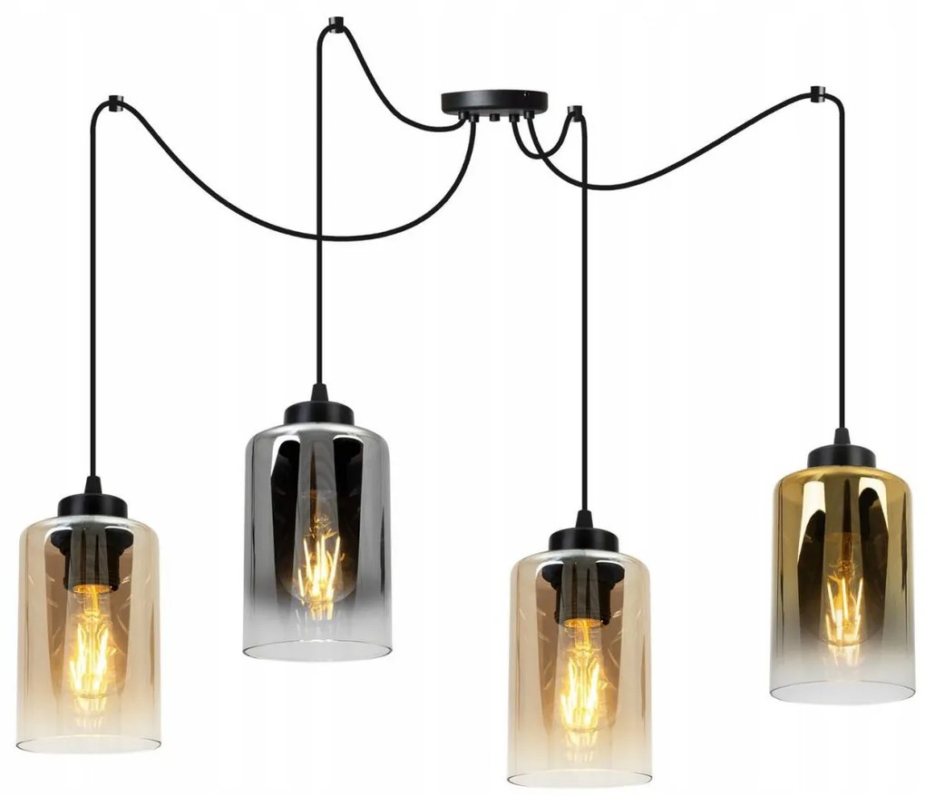 Závesné svietidlo Hella Spider, 4x sklenené tienidlo (mix 3 farieb)