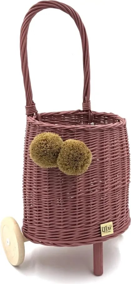 Prútený košík s rúčkou – detský malinový | Ručne vyrobený košík pre deti